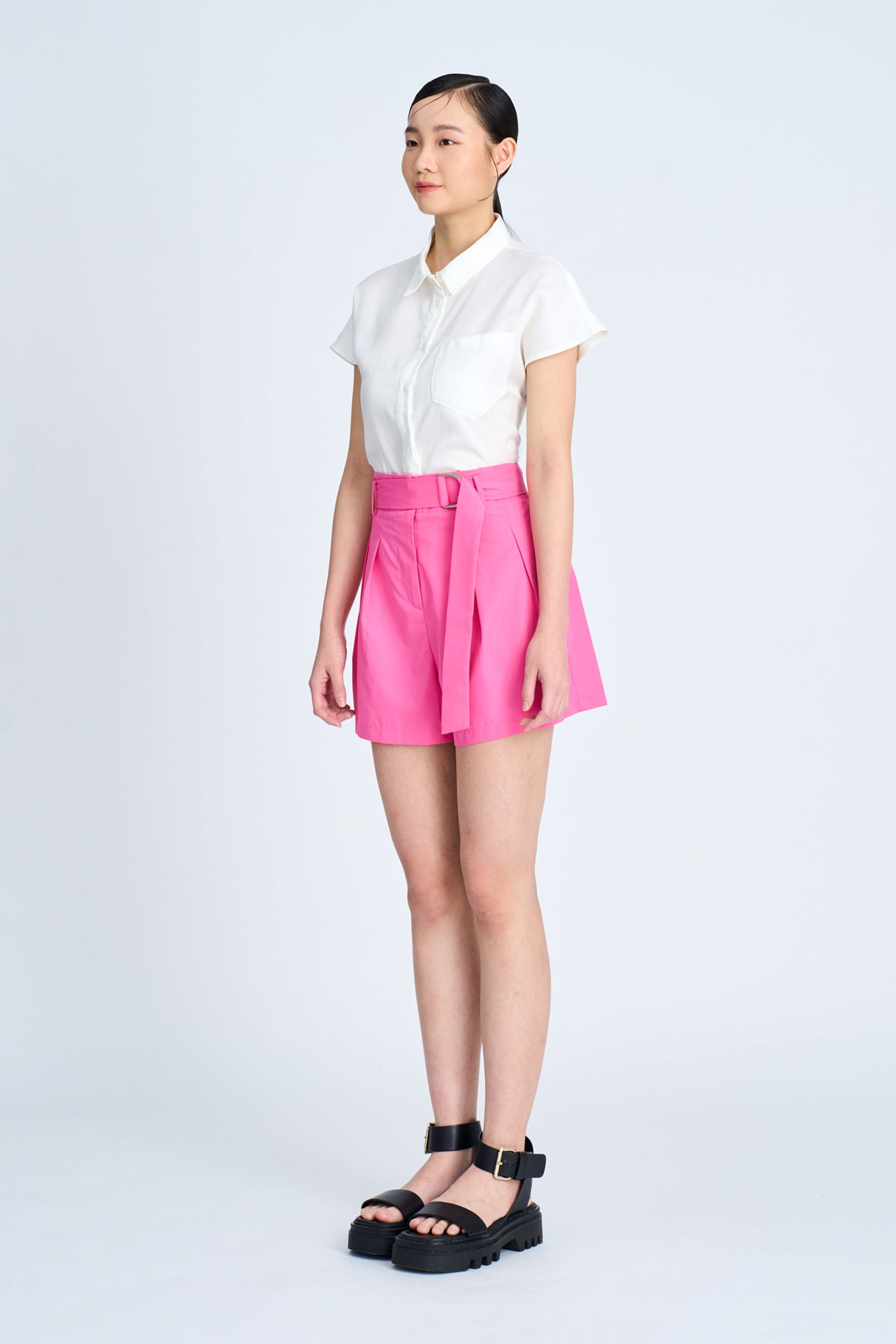 Pleated D-Rings Shorts - Pink