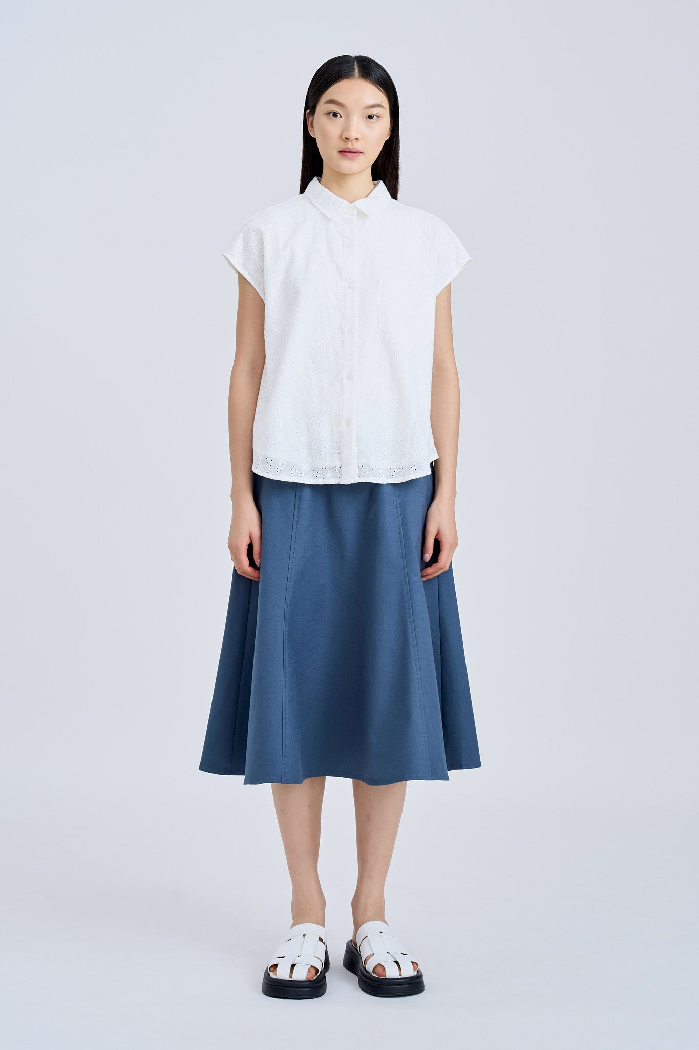 Seam Detail Circular Skirt - Denim Blue