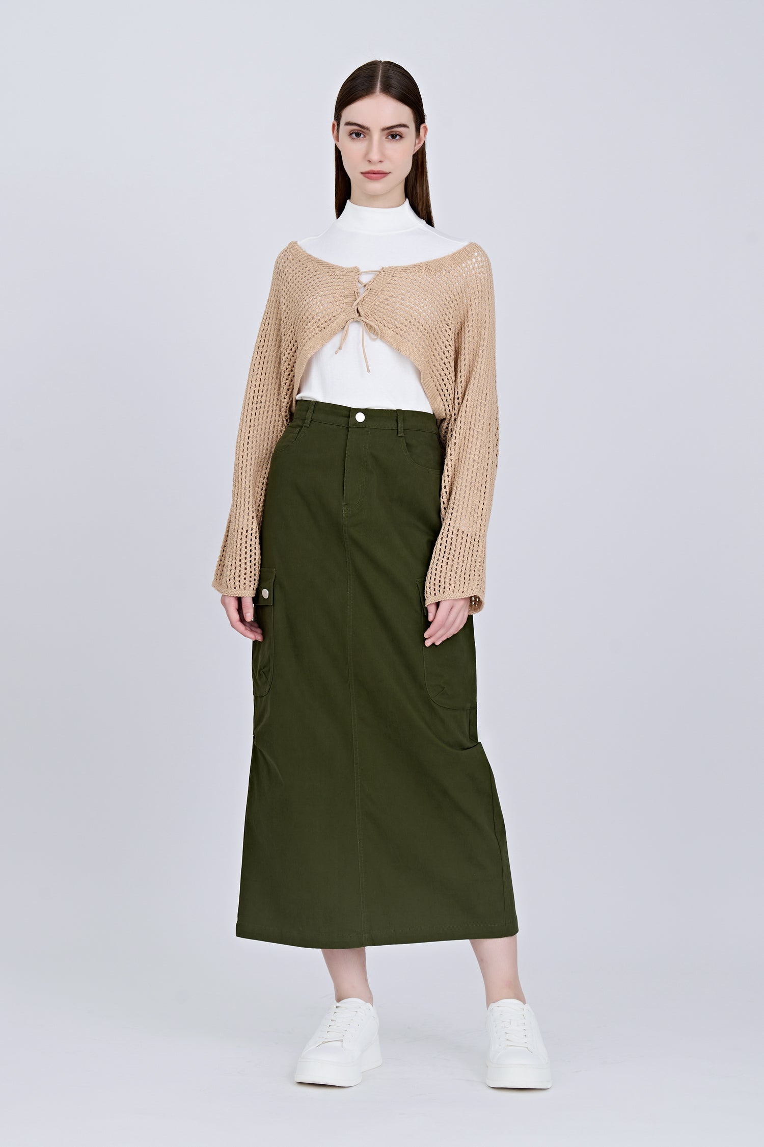 Front Fly Cargo Skirt - Army Green