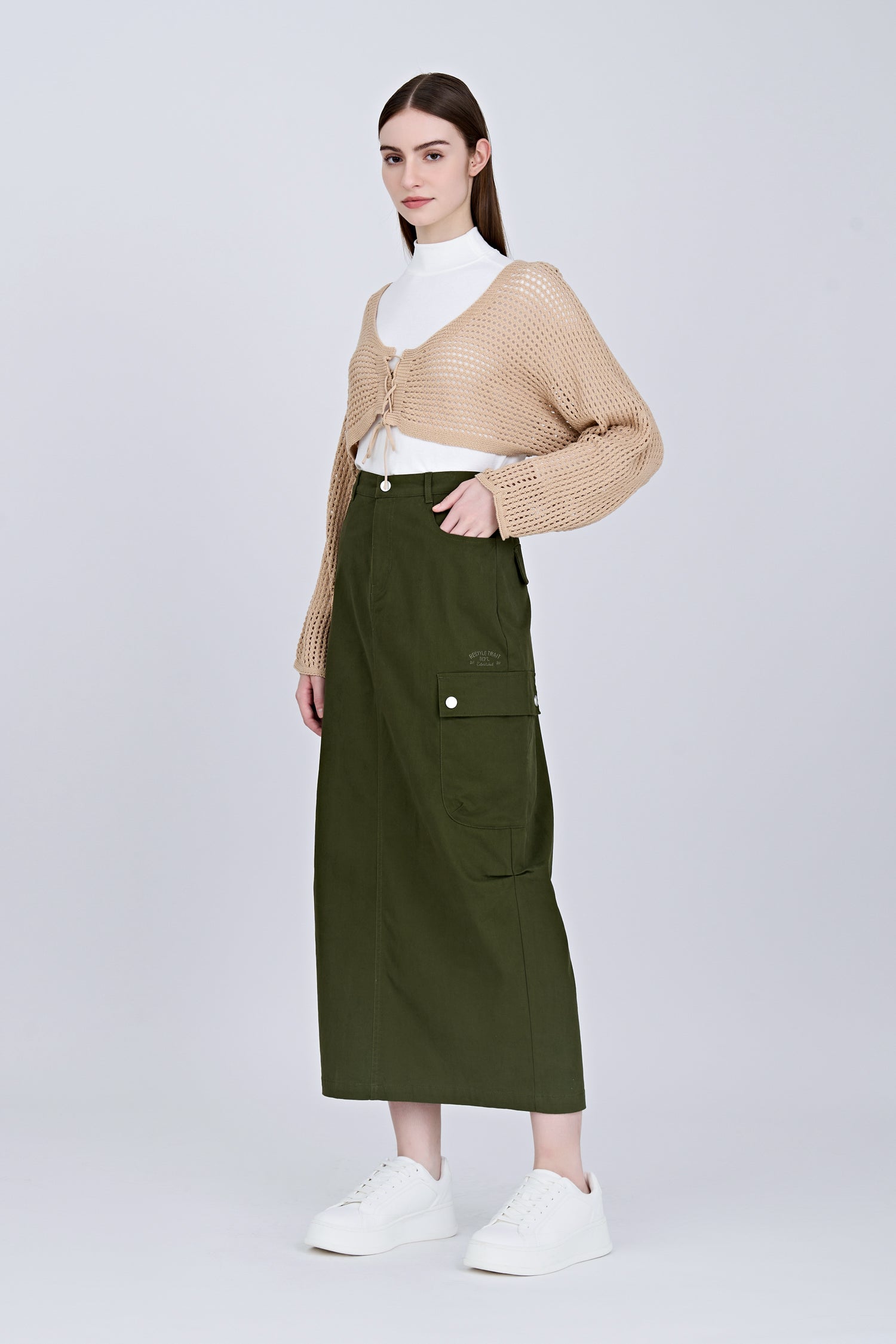 Front Fly Cargo Skirt - Army Green