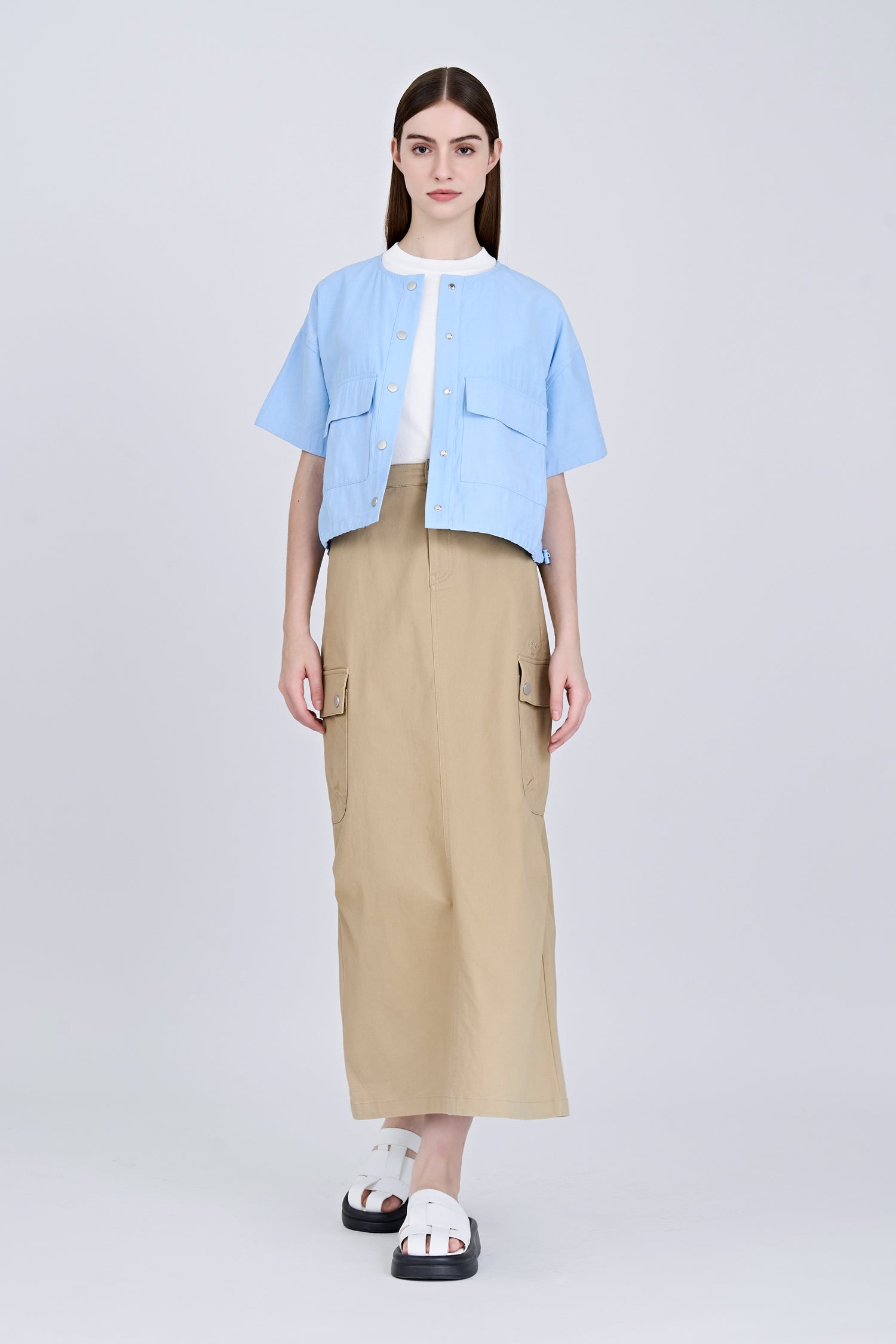 Front Fly Cargo Skirt - Khaki