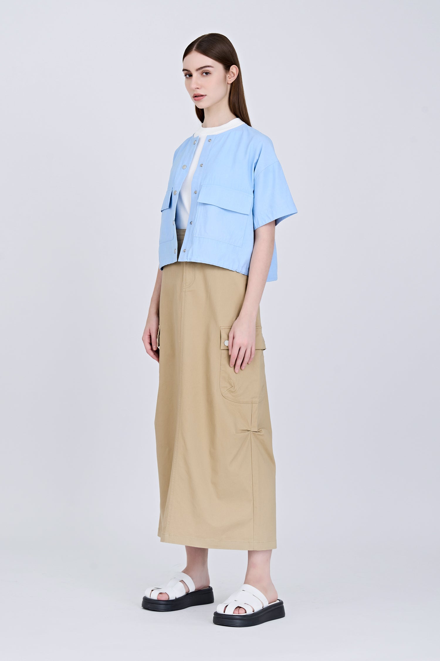 Front Fly Cargo Skirt - Khaki