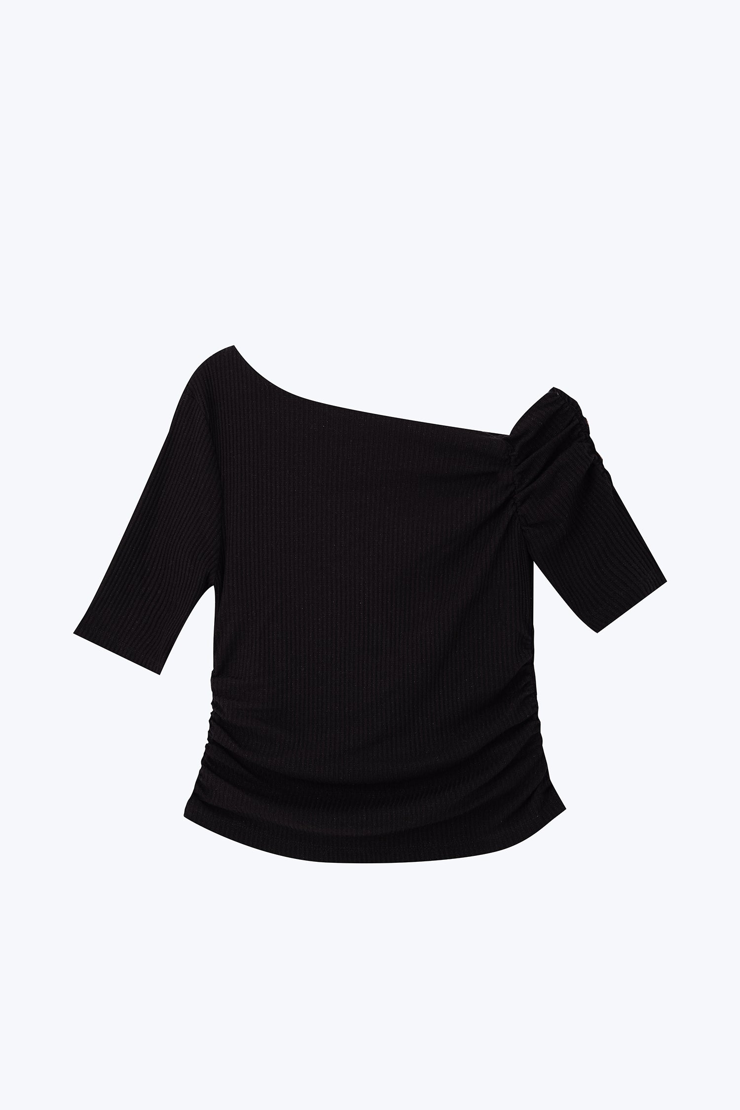 Asymmetric Ribbed Tee - Shimmer Black