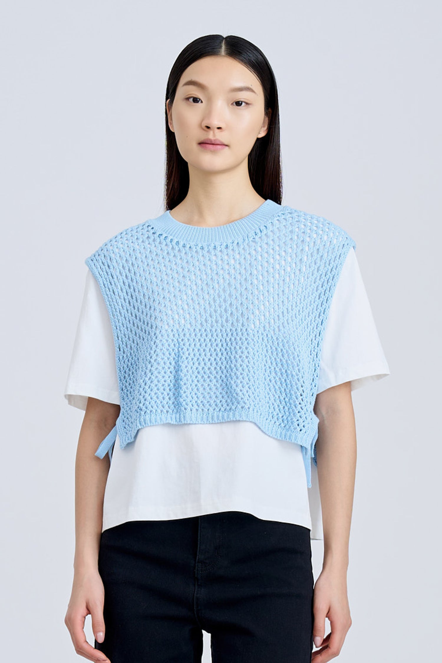 Layered Knit Tee - Sky Blue