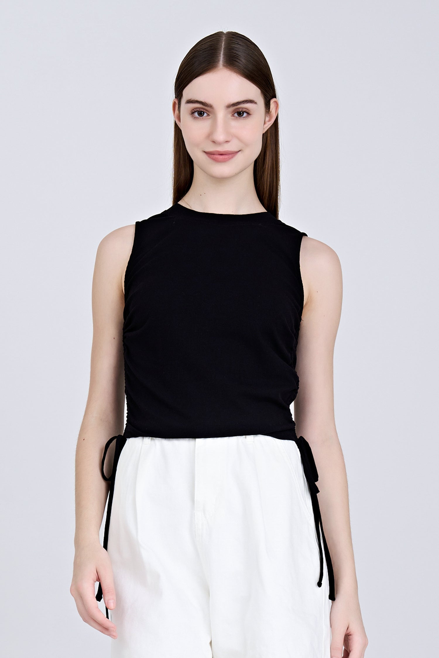 Sleeveless Ruche Tee - Black