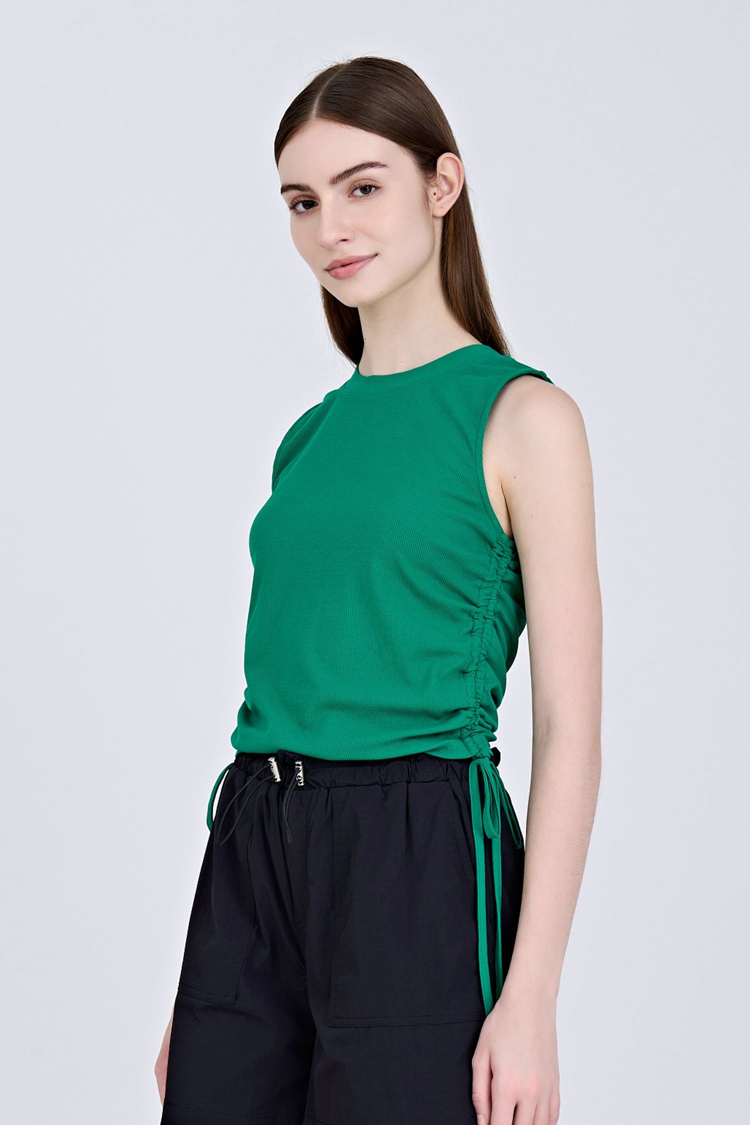 Sleeveless Ruche Tee - Green