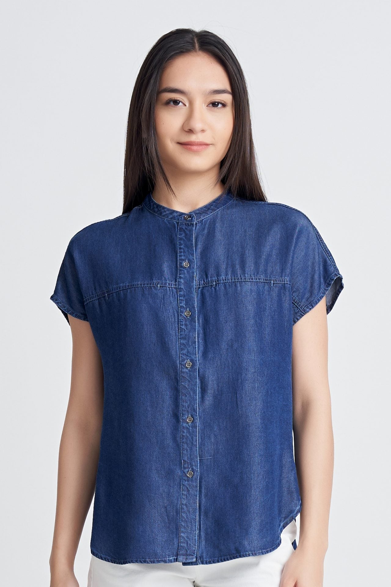 Denim Cap Sleeve Blouse