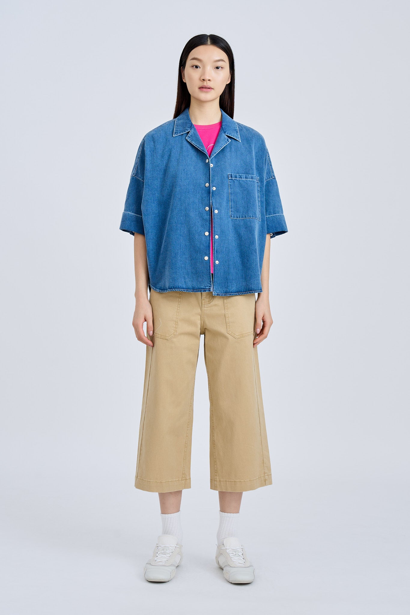 Denim Patch Pocket Blouse - Denim