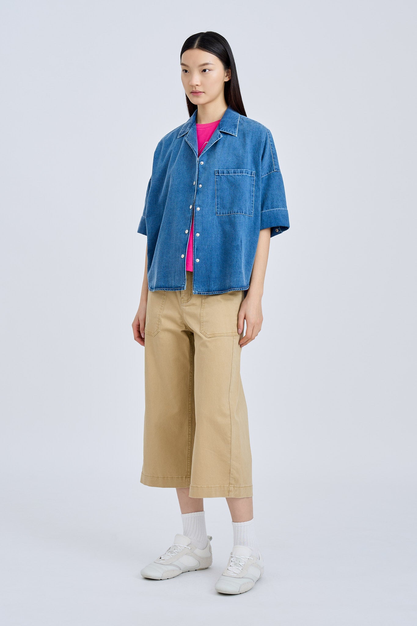 Denim Patch Pocket Blouse - Denim