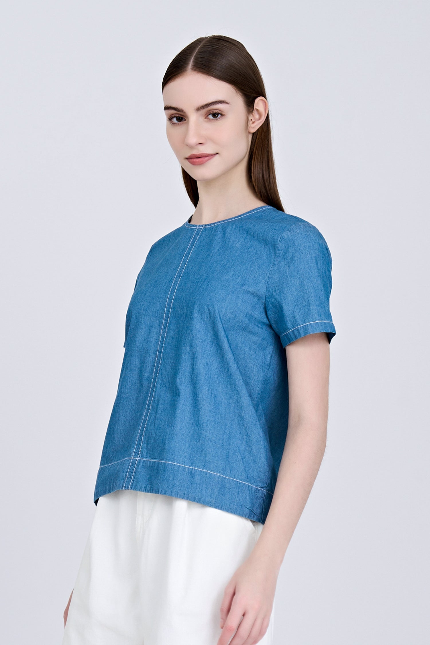 Short Sleeve Blouse - Denim