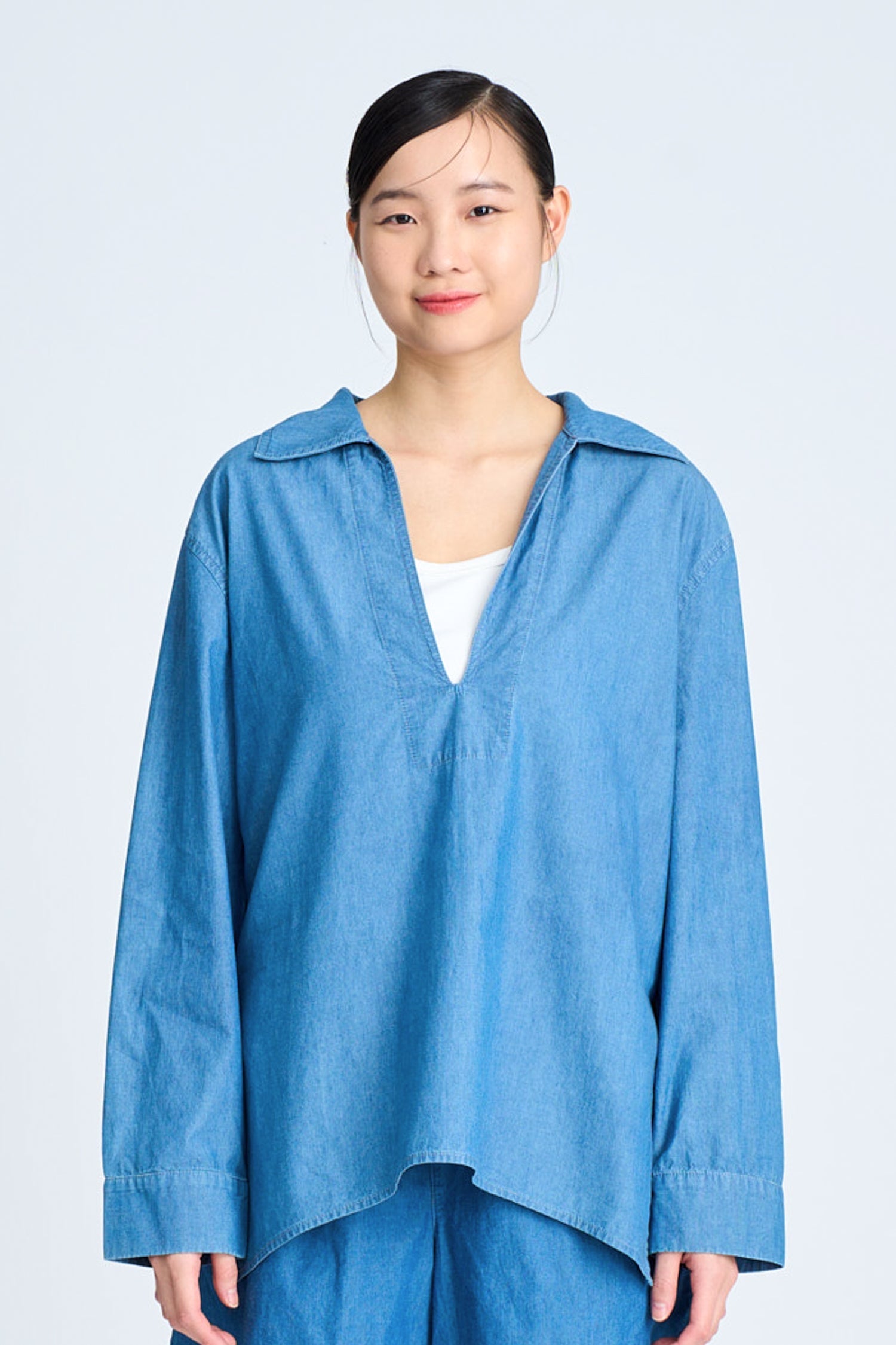 Denim Long Sleeve Blouse - Denim