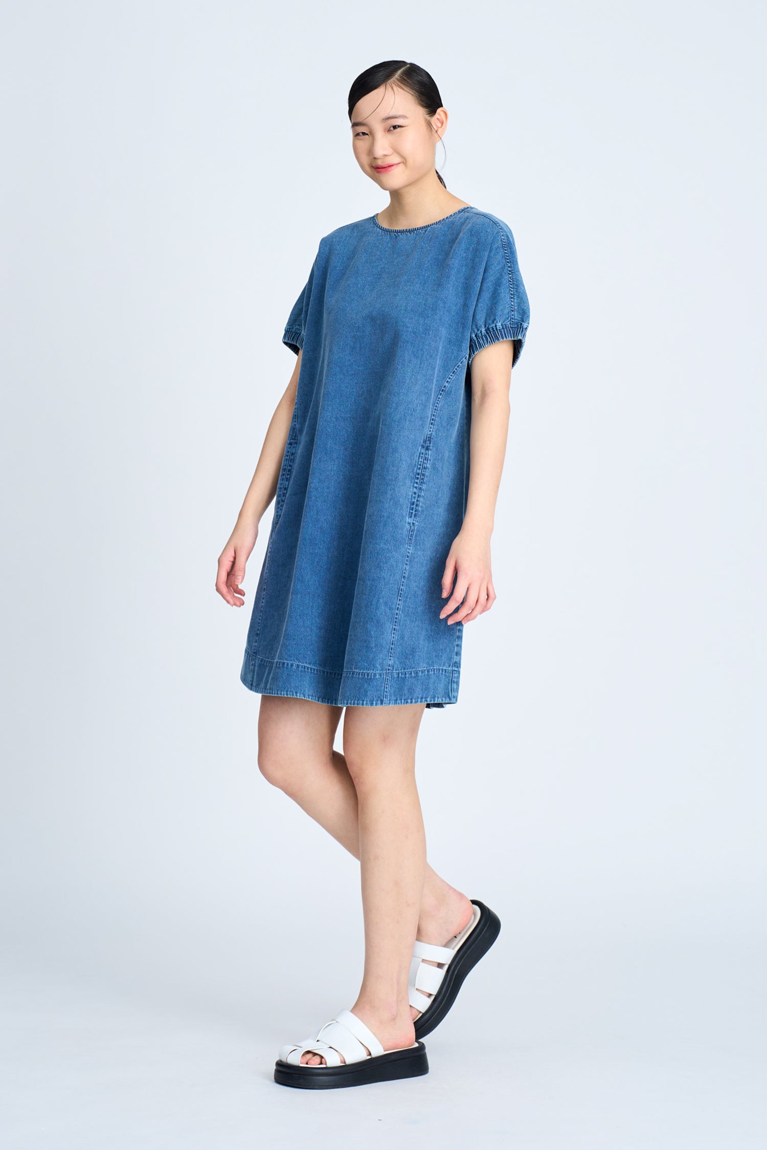 Denim Elasticised Cuff Dress - Denim