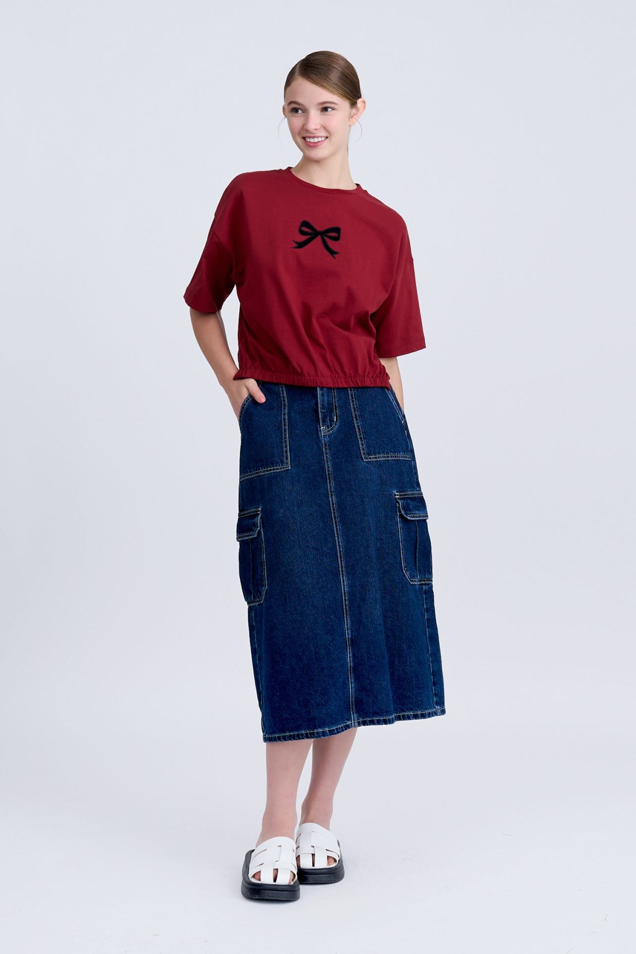 Denim Cargo Skirt - Dark Denim