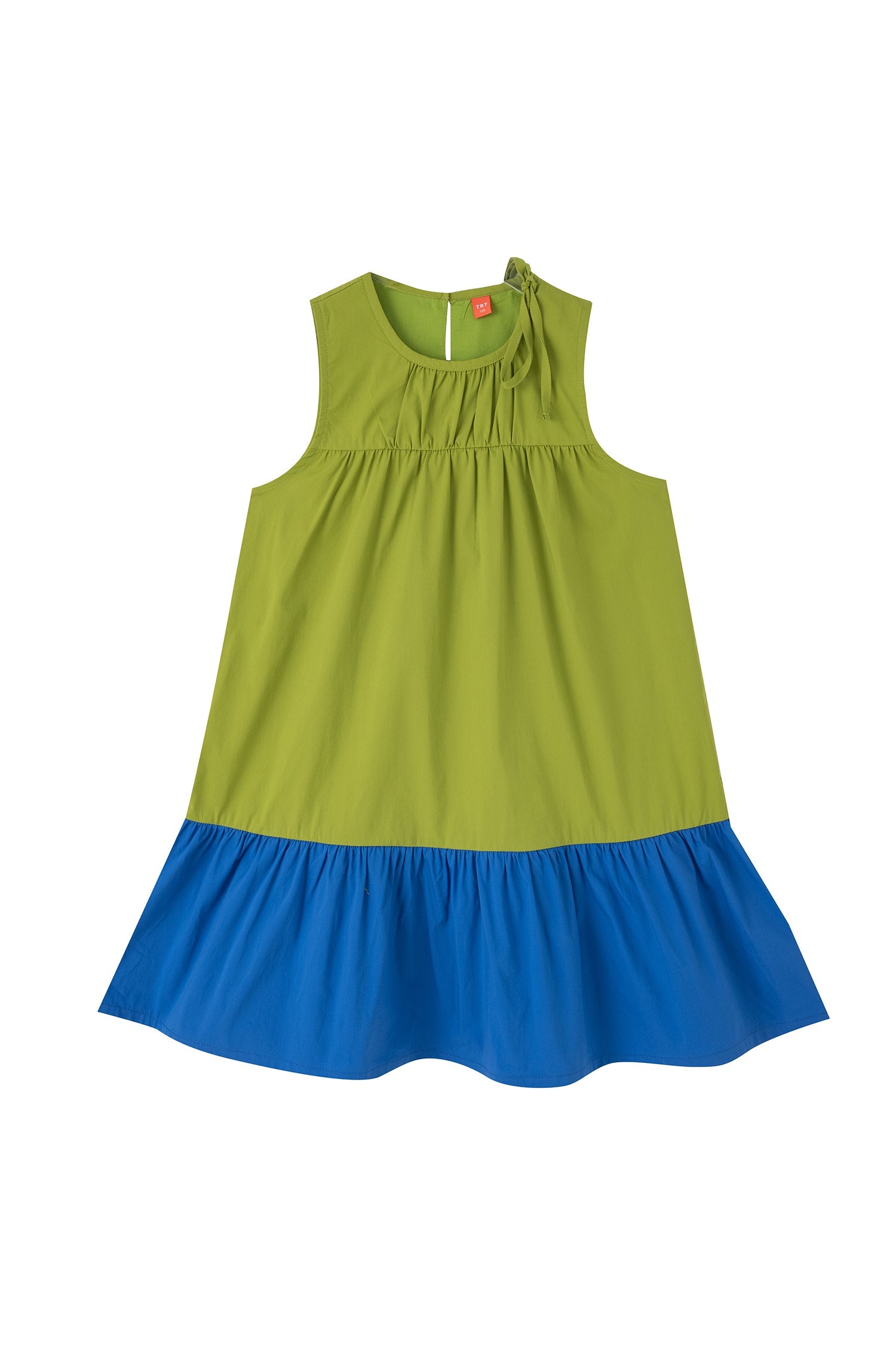 Colour Block Sleeveless Ribbon Dress - Kiwi