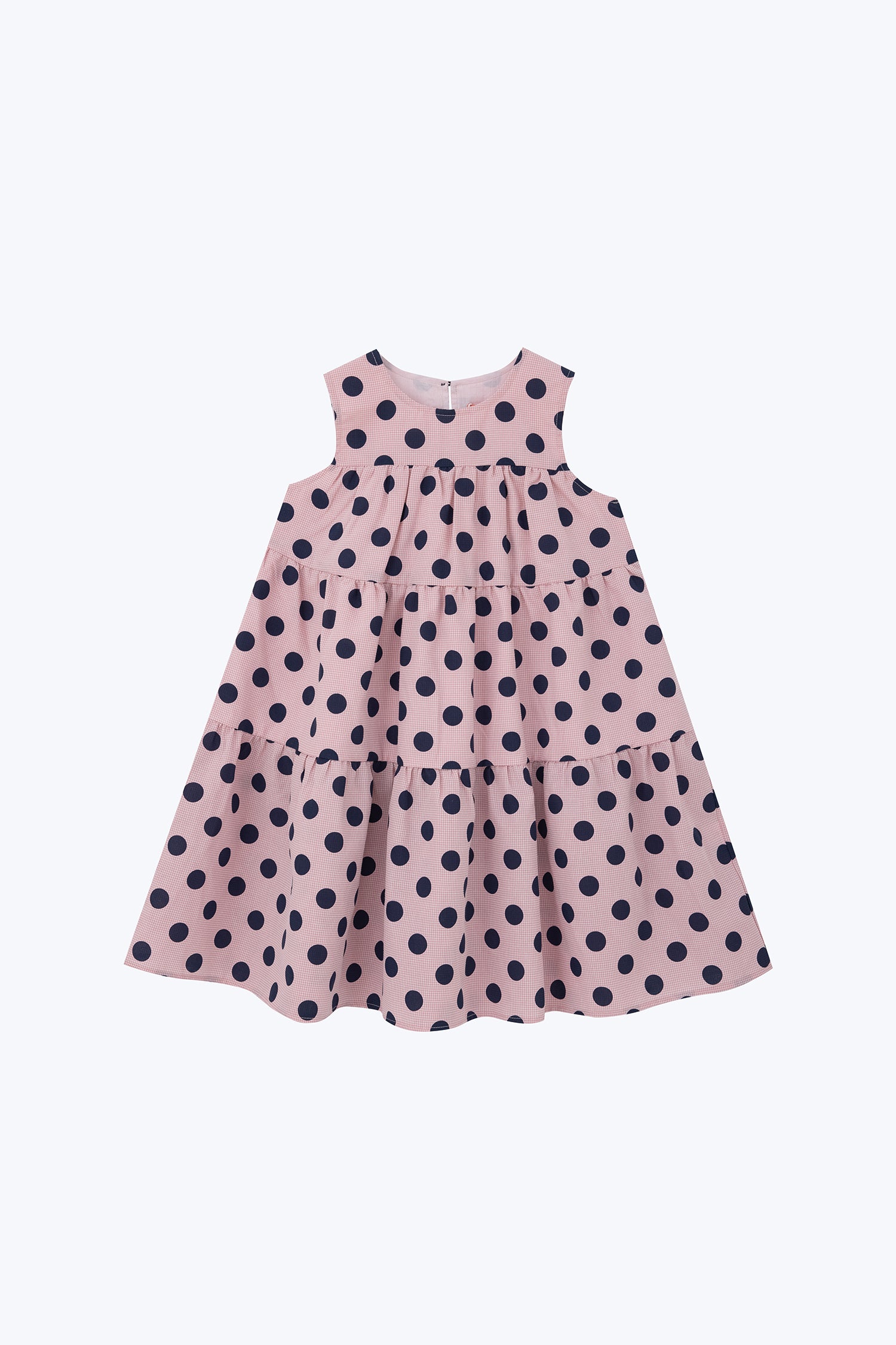 Four Tiered Girls Polka Dot Dress - Baby Pink