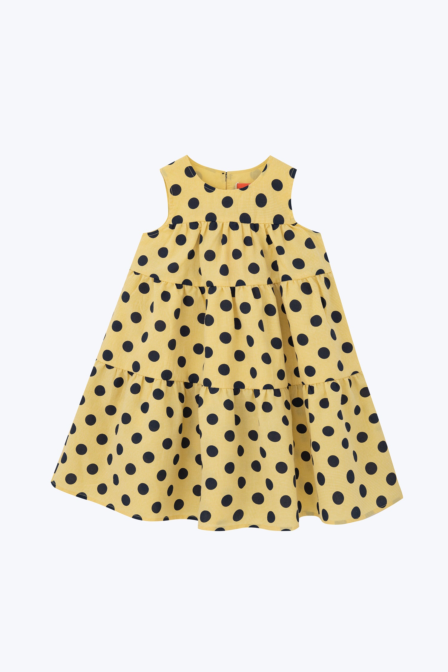 Four Tiered Girls Polka Dot Dress - Baby Yellow