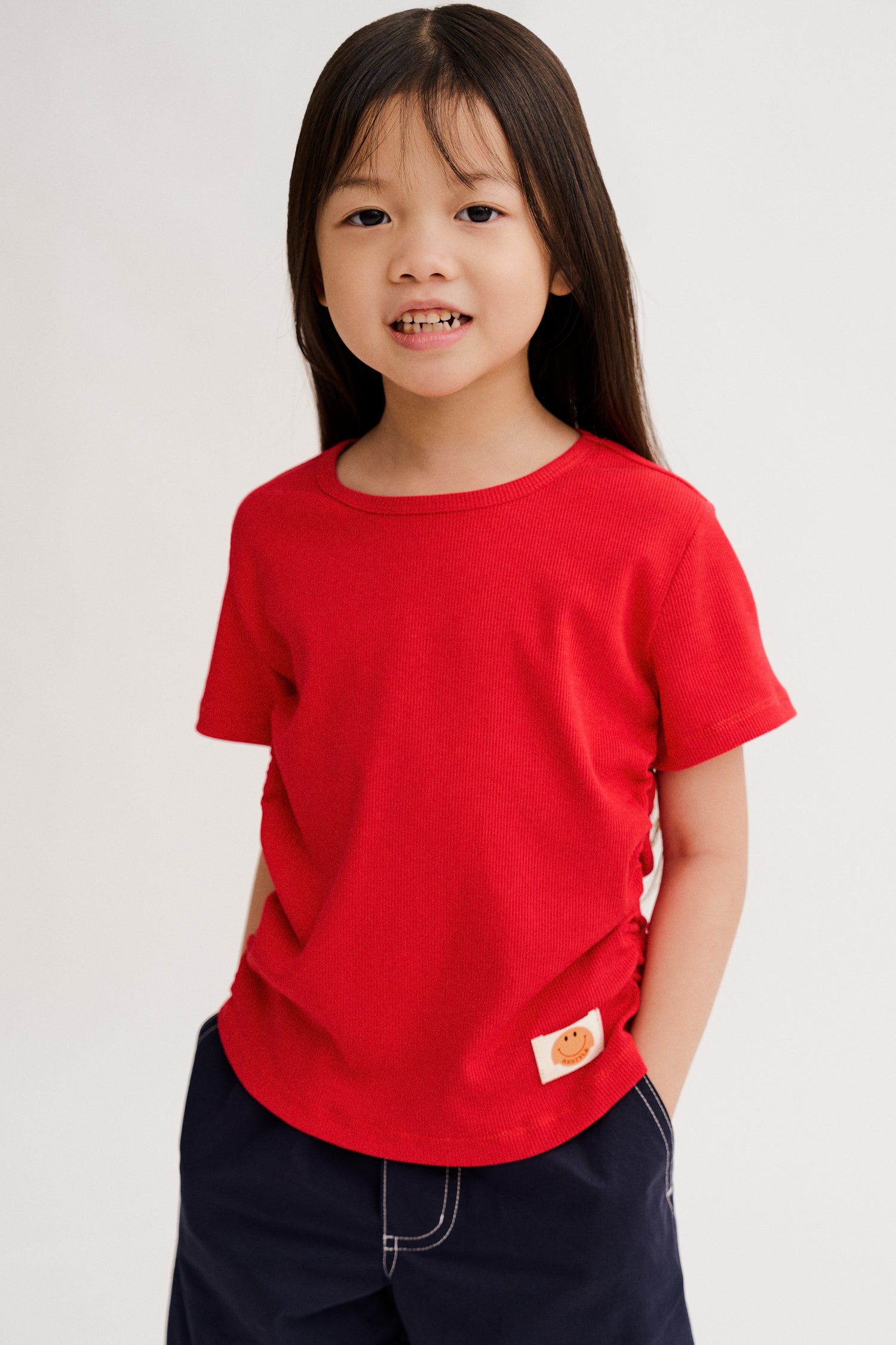 Side Elasticated Kids Tee - Red