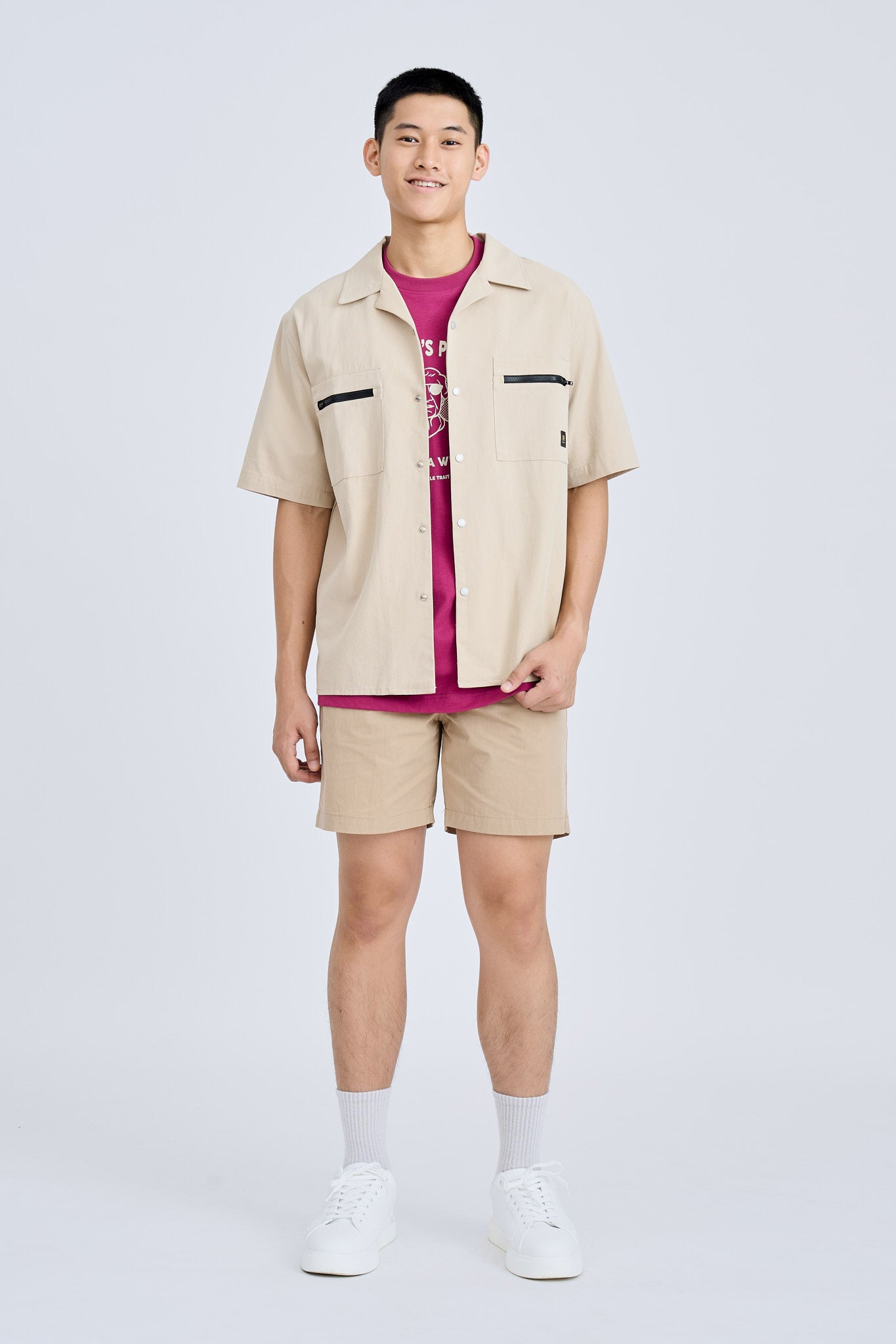 Open Collar Double pocket Shirt - Sand