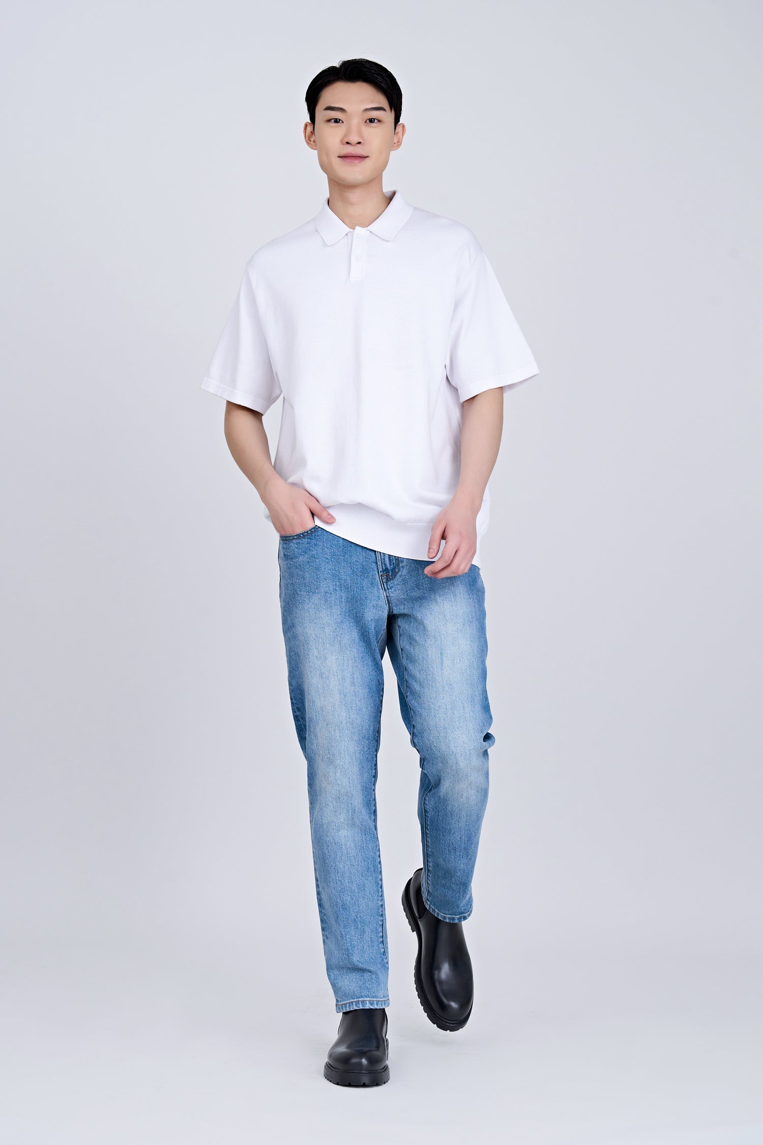 Relaxed Cut Knit Polo - Cream