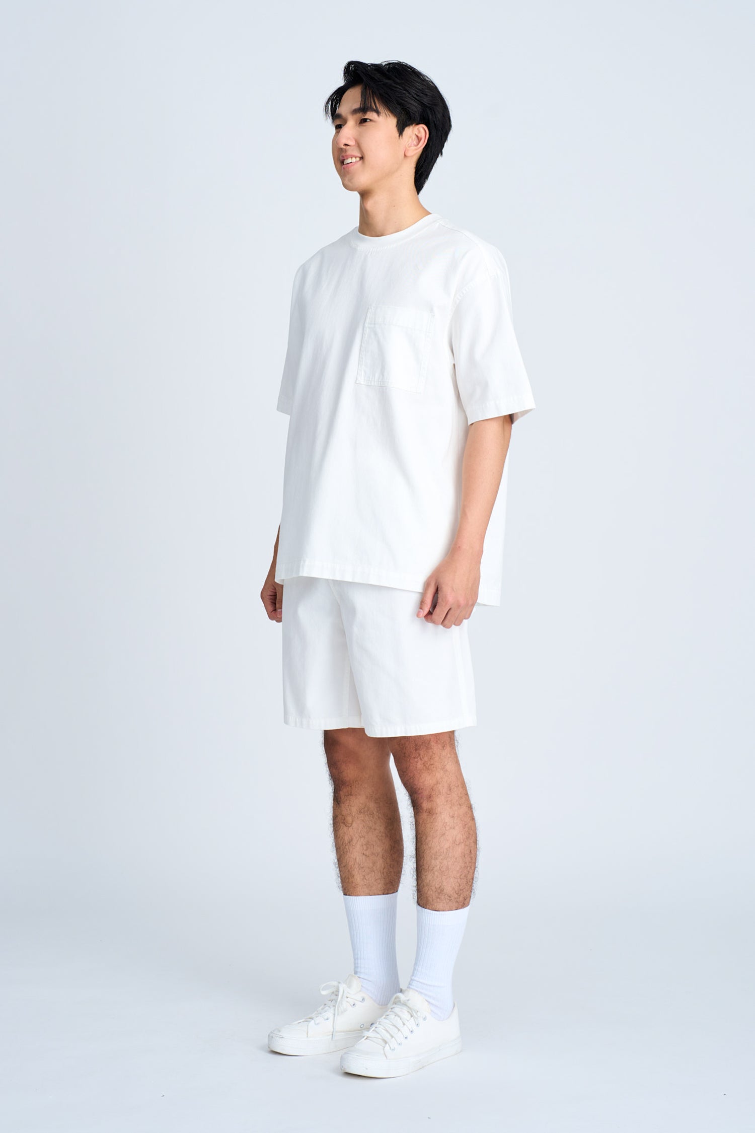 Denim Oversized Patch Pocket Tee - White