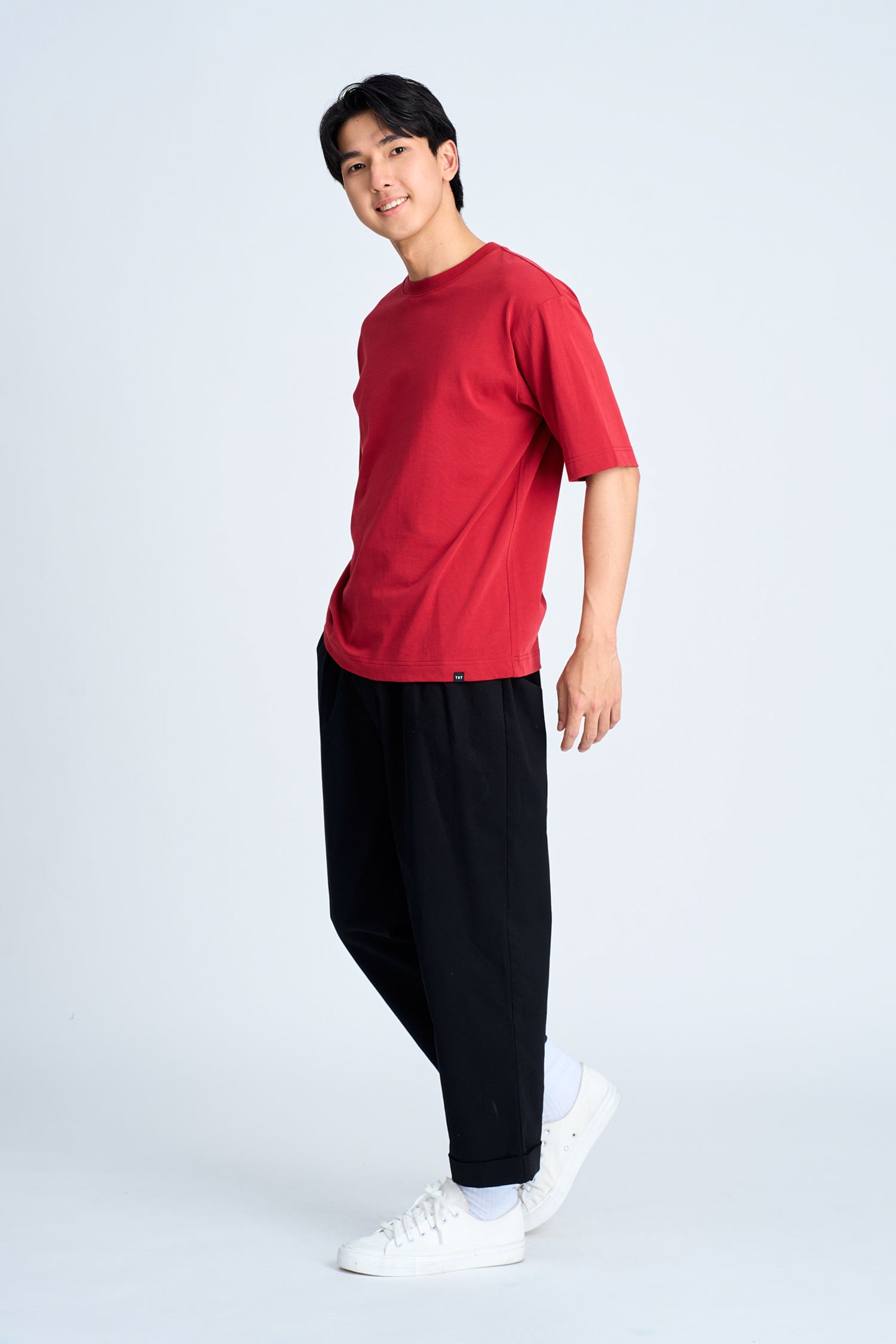 (B) Classic Relaxed-Fit Crew Neck Tee - Crimson