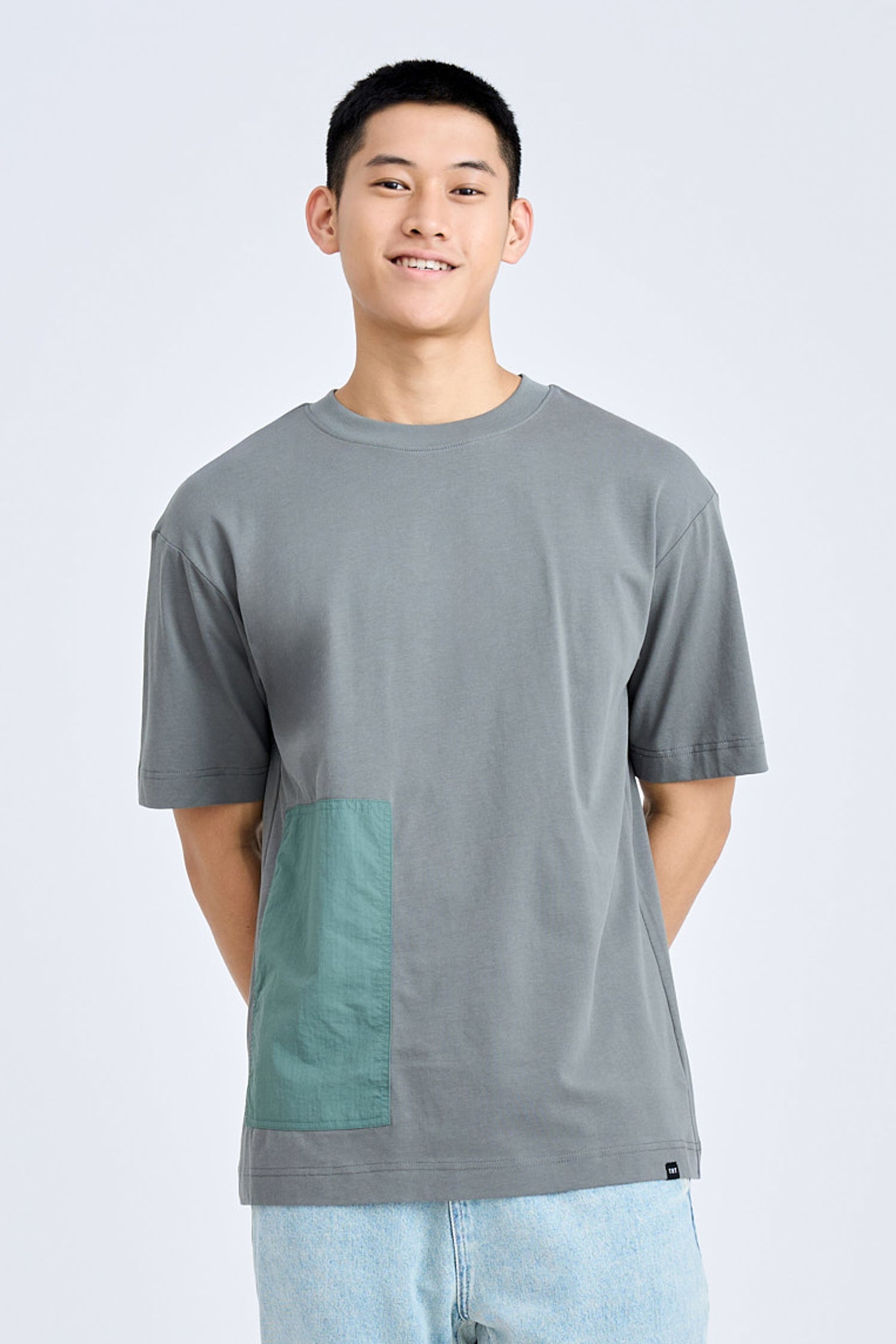 Contrast Patch Pocket Tee - Emerald Grey