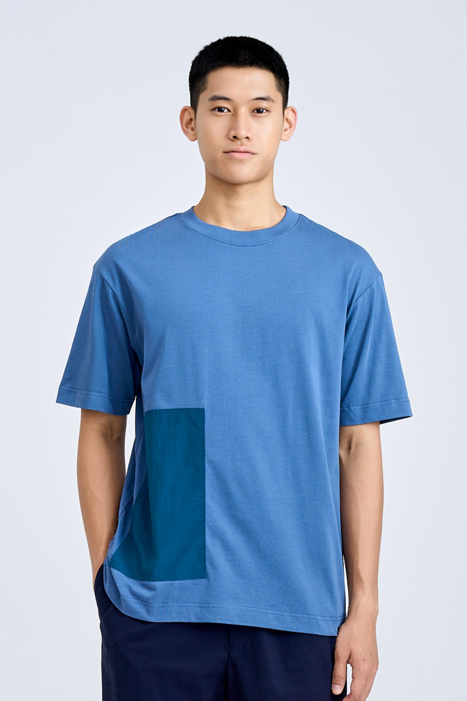 Contrast Patch Pocket Tee - Steel Blue