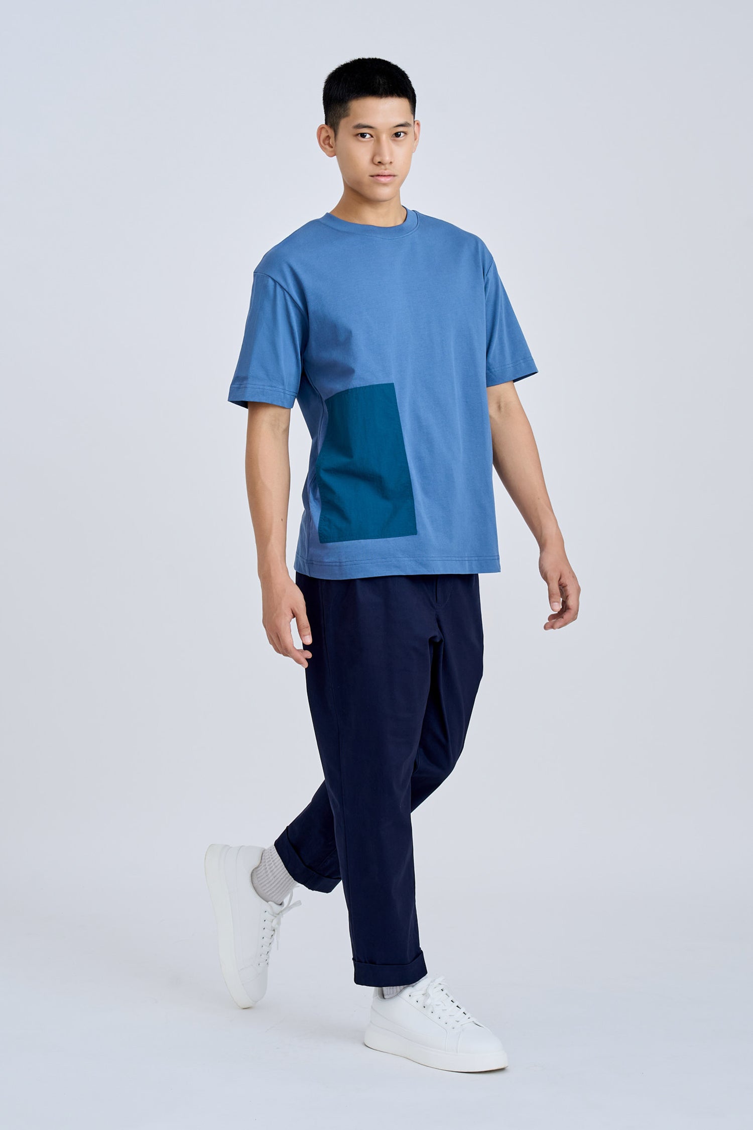 Contrast Patch Pocket Tee - Steel Blue