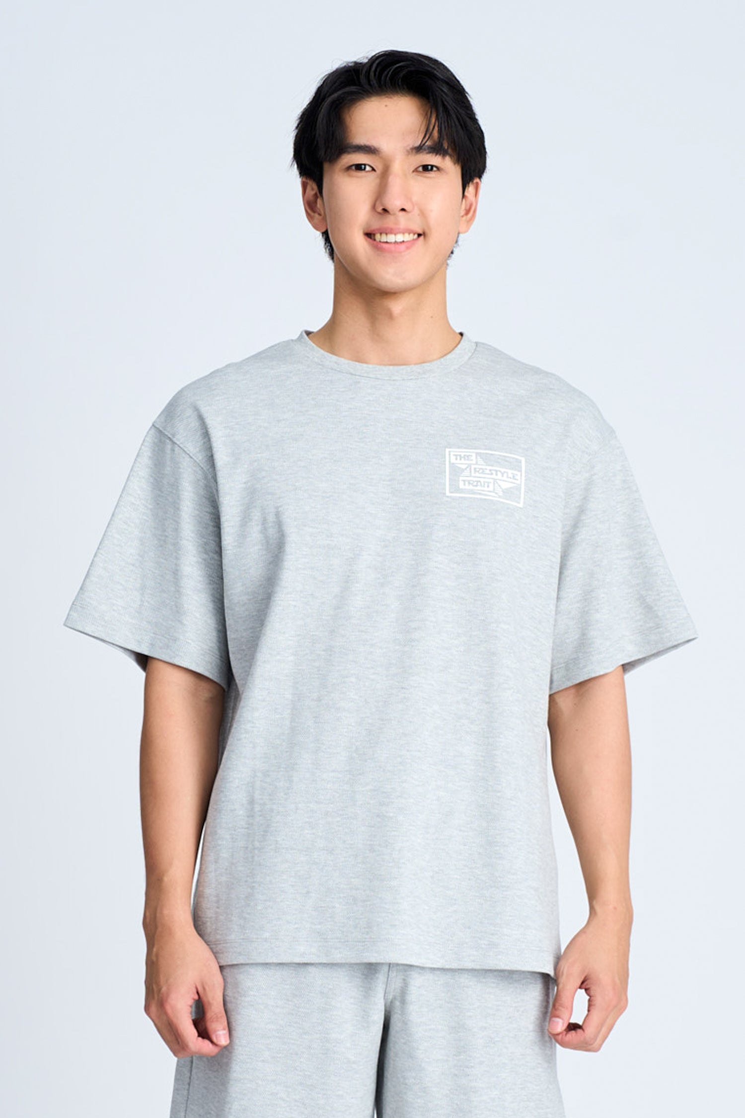 Twill Jersey Boxed Logo Tee - Heather Grey