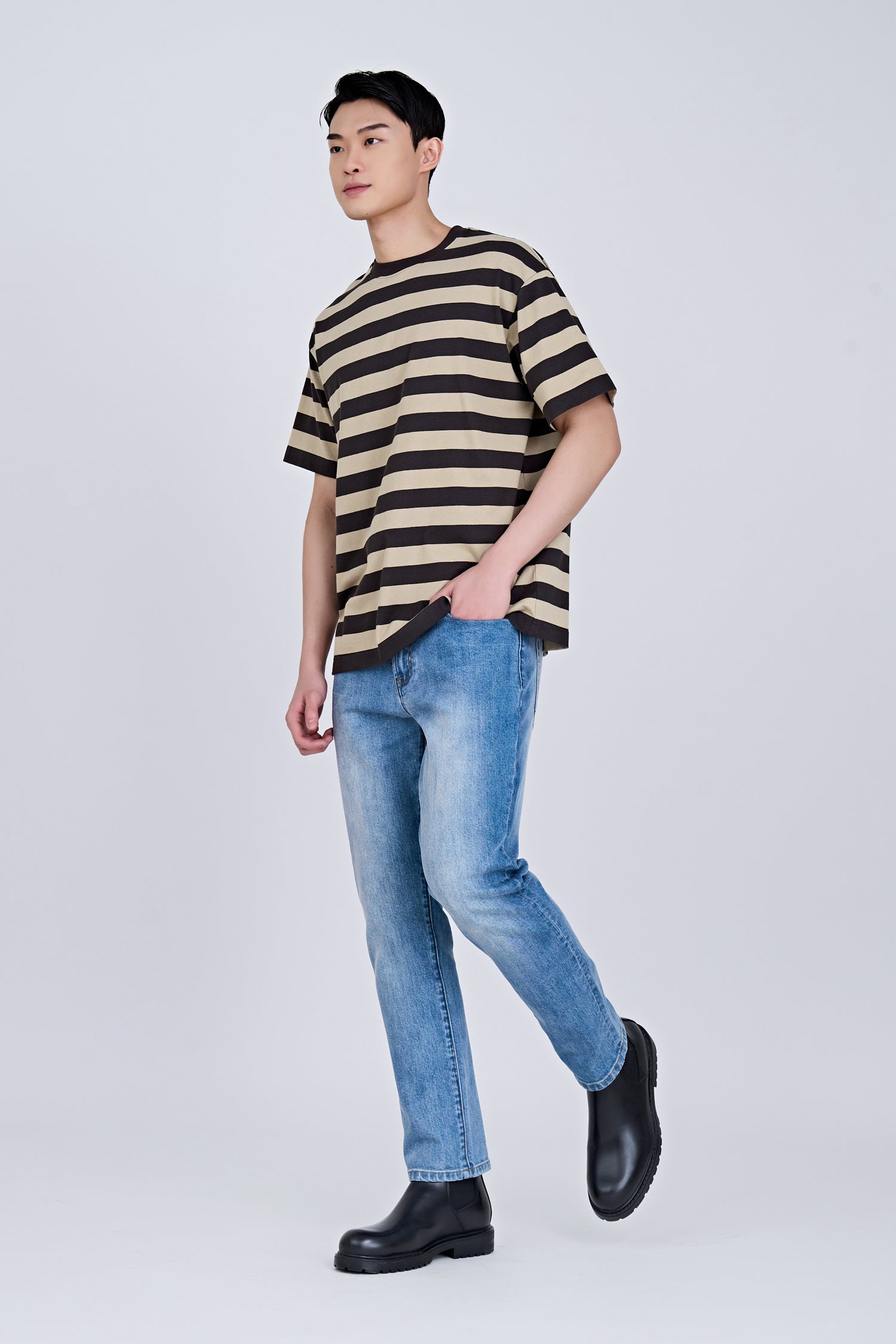 (C) Broad Stripes Tee - Taupe