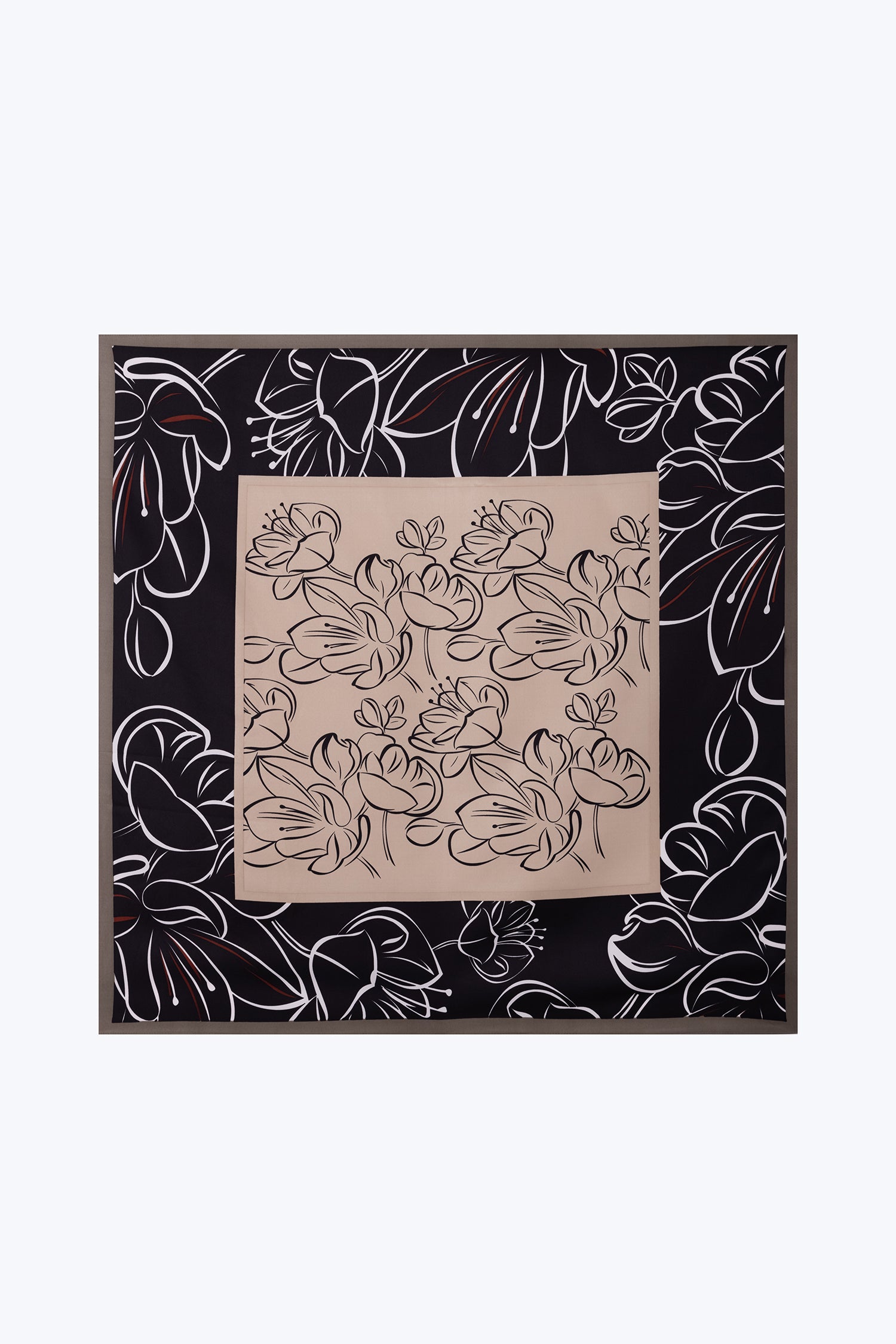 Abstract Floral Square Scarf - Black